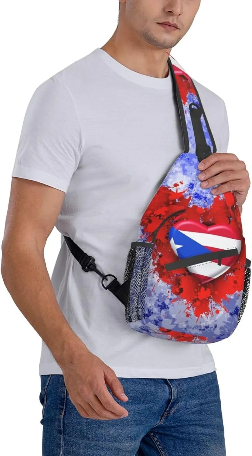 Puerto Rico Flag Sling Bag,Multipurpose Crossbody Backpack Shoulder Chest Bag for Women Men Travel Hiking Daypack