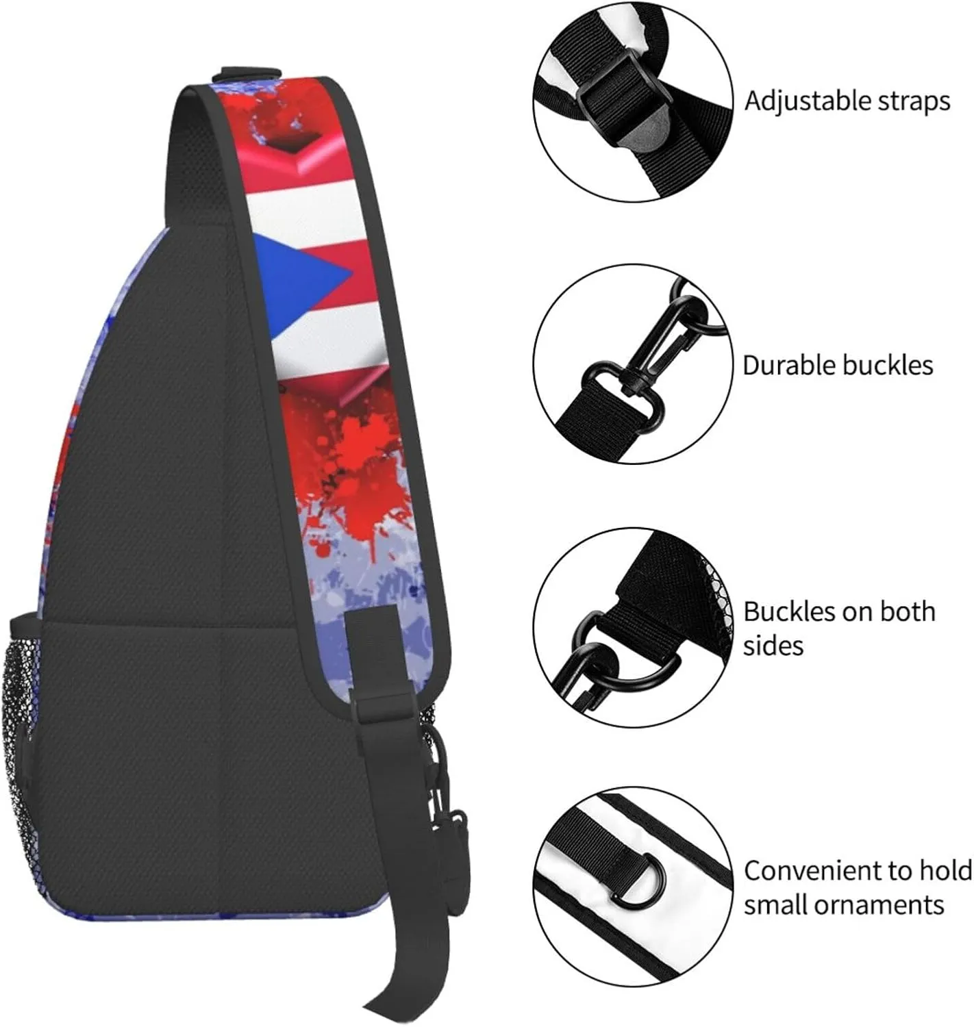 Puerto Rico Flag Sling Bag,Multipurpose Crossbody Backpack Shoulder Chest Bag for Women Men Travel Hiking Daypack