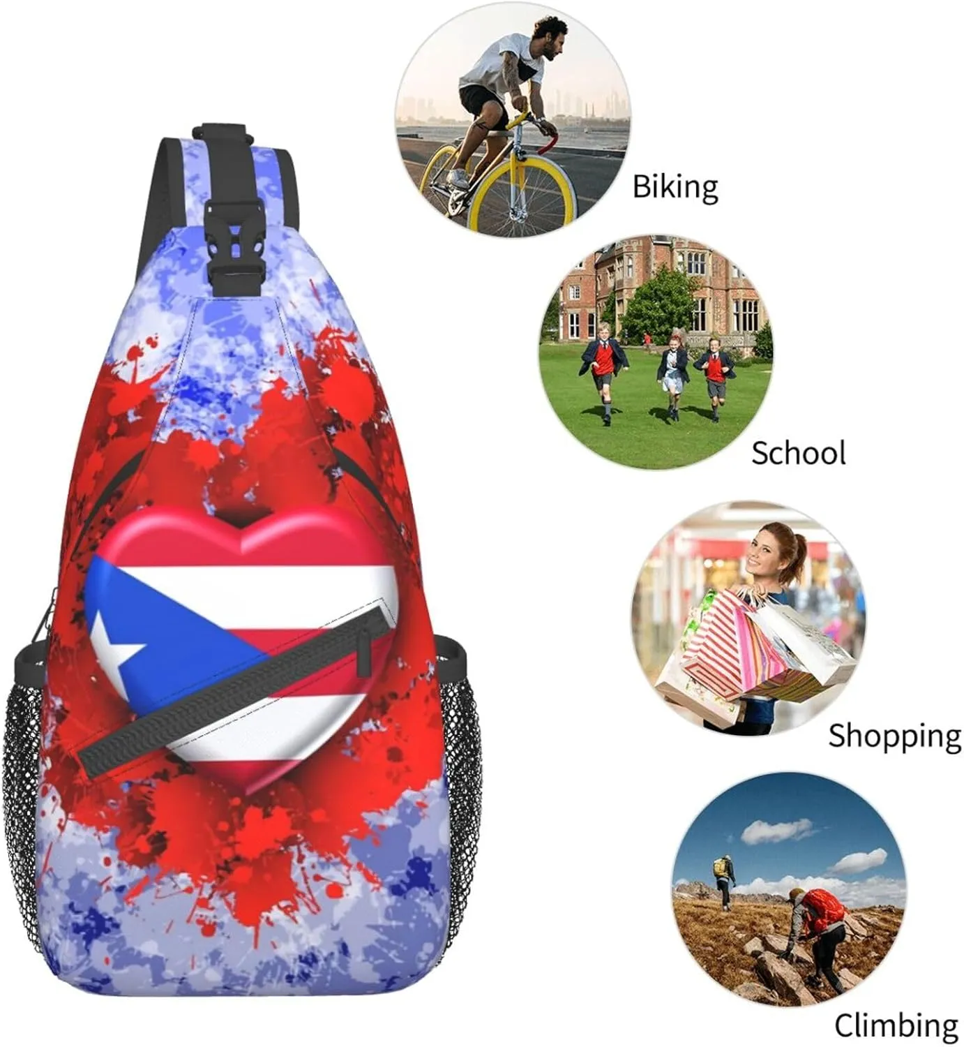Puerto Rico Flag Sling Bag,Multipurpose Crossbody Backpack Shoulder Chest Bag for Women Men Travel Hiking Daypack