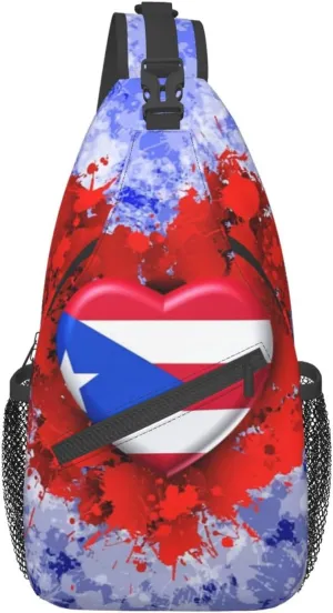 Puerto Rico Flag Sling Bag,Multipurpose Crossbody Backpack Shoulder Chest Bag for Women Men Travel Hiking Daypack