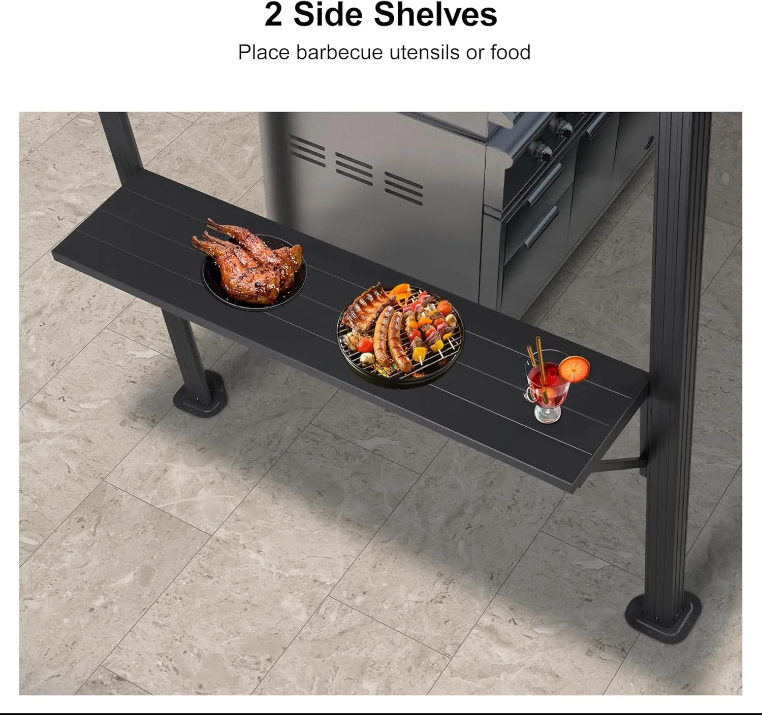 PURPLE LEAF 6.5' X 12' Hardtop Grill Gazebo for Patio Permanent Aluminum Barbeque Shelter with Ceiling Hook and Shelves Double Tiered Grey Outdoor BBQ Gazebo