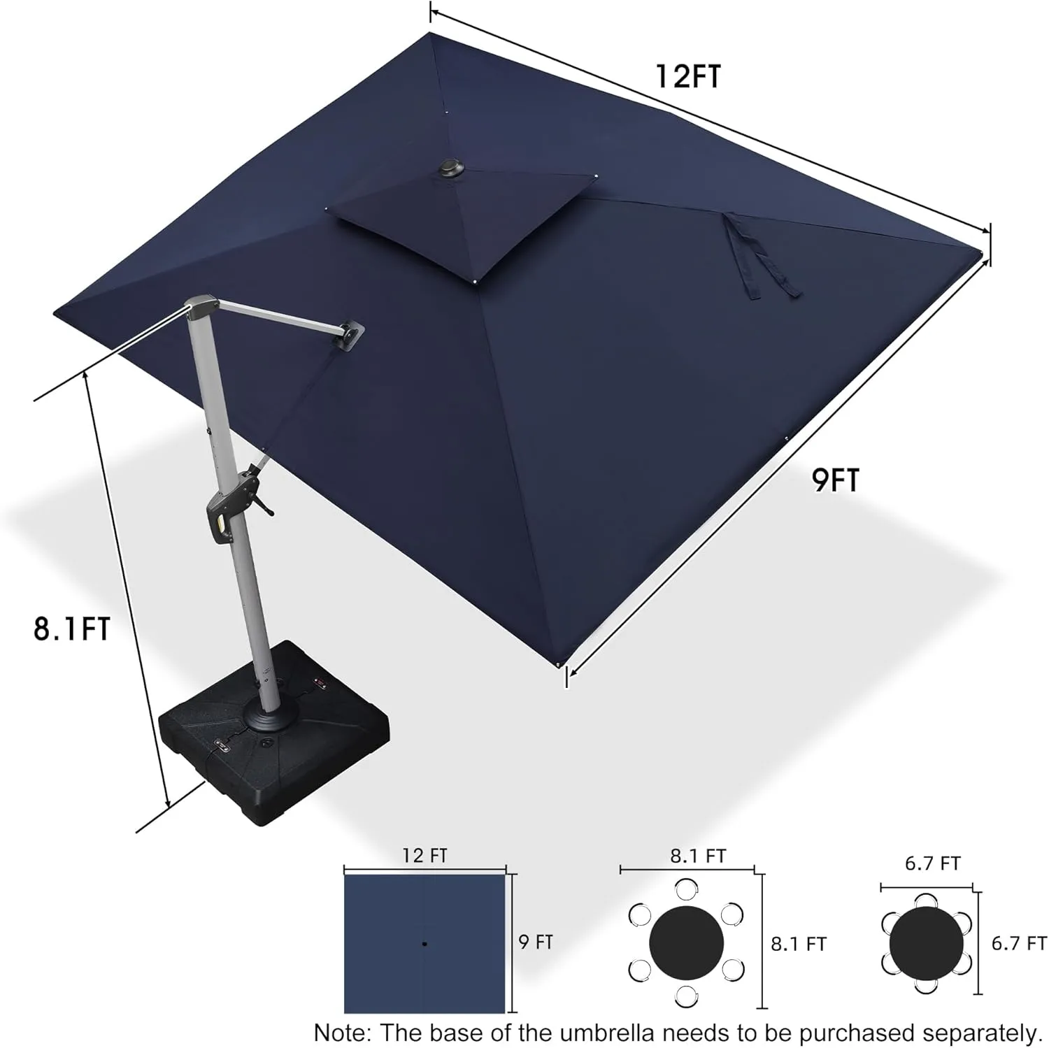 PURPLE LEAF 9' X 12' Patio Umbrella Outdoor Rectangle Umbrella Large Cantilever Umbrella Windproof Offset Heavy Duty Sun for Garden Deck Pool Patio, Navy Blue