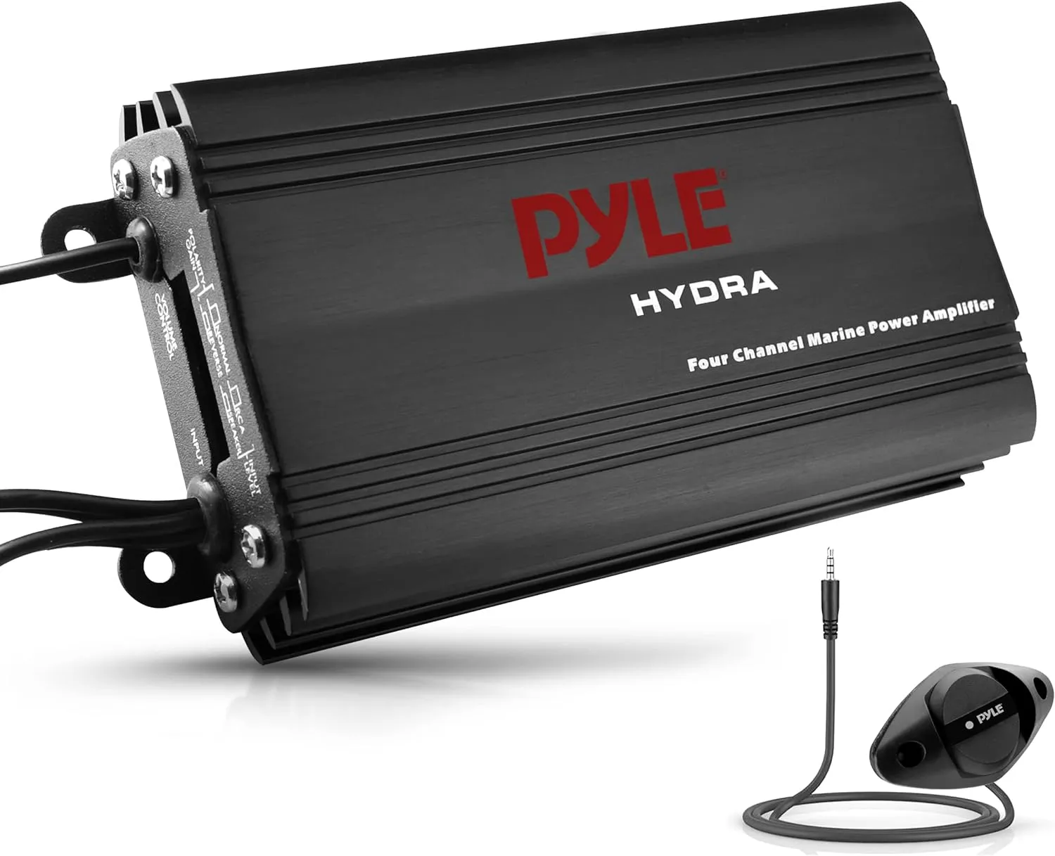Pyle Hydra Marine Amplifier - Upgraded Elite Series 800 Watt 4 Channel Micro Amplifier - Waterproof, GAIN Level Controls, RCA Stereo Input, 3.5mm Jack, MP3 & Volume Control (PLMRMP3B)
