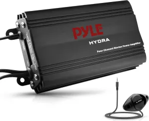 Pyle Hydra Marine Amplifier - Upgraded Elite Series 800 Watt 4 Channel Micro Amplifier - Waterproof, GAIN Level Controls, RCA Stereo Input, 3.5mm Jack, MP3 & Volume Control (PLMRMP3B)