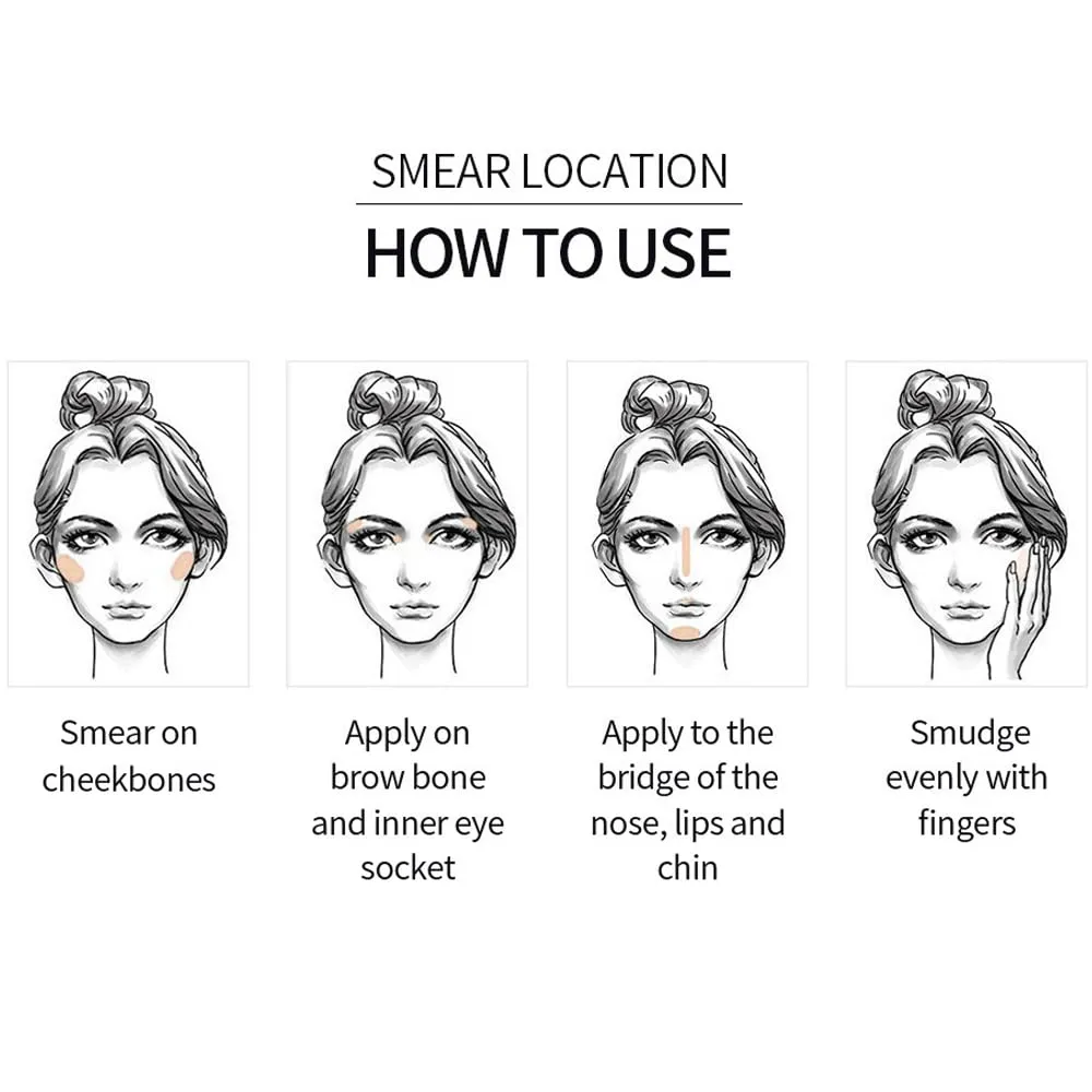 QiBest Highlighter Stick Soft Mist Highlighter Stereo Brightening and Contouring Stick Shadow Contour Concealer Palette Long Wear Cosmetics Makeup Women Gifts Professional (C)