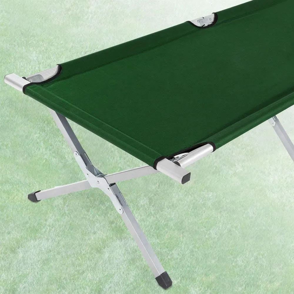 qiuqiu Outdoor Folding Camping Bed, Light Aluminium Steel Legs with Carry Bag,600D Oxford Cloth Folding Bed, Lunch Break Camp Bed,Single Portable Bed for Hiking Trip Camping