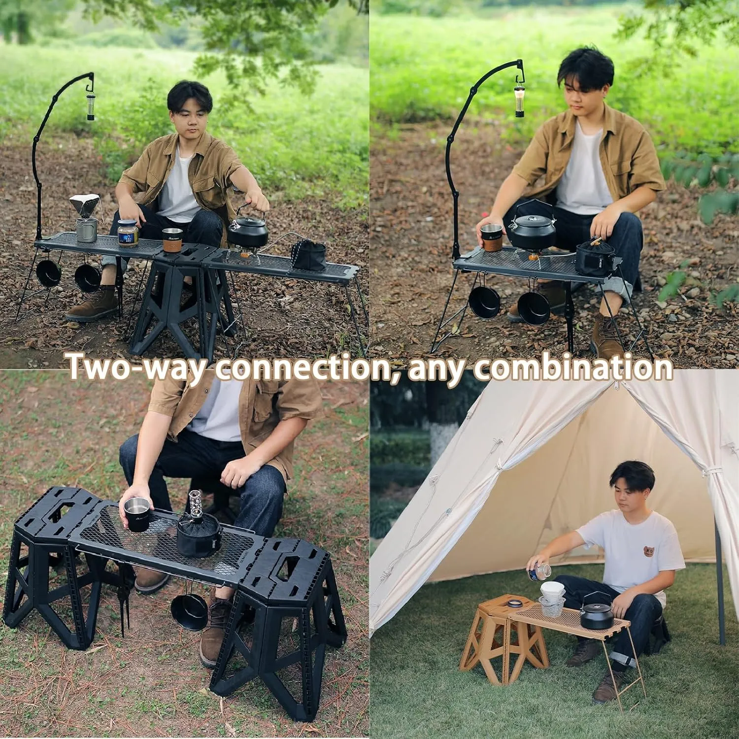 Quick-Setup Compact Camping Table with Detachable Stools - Ideal for Patio & Mountain Camp Sites Lakeside Camping Picnic(Army Green,Stool)