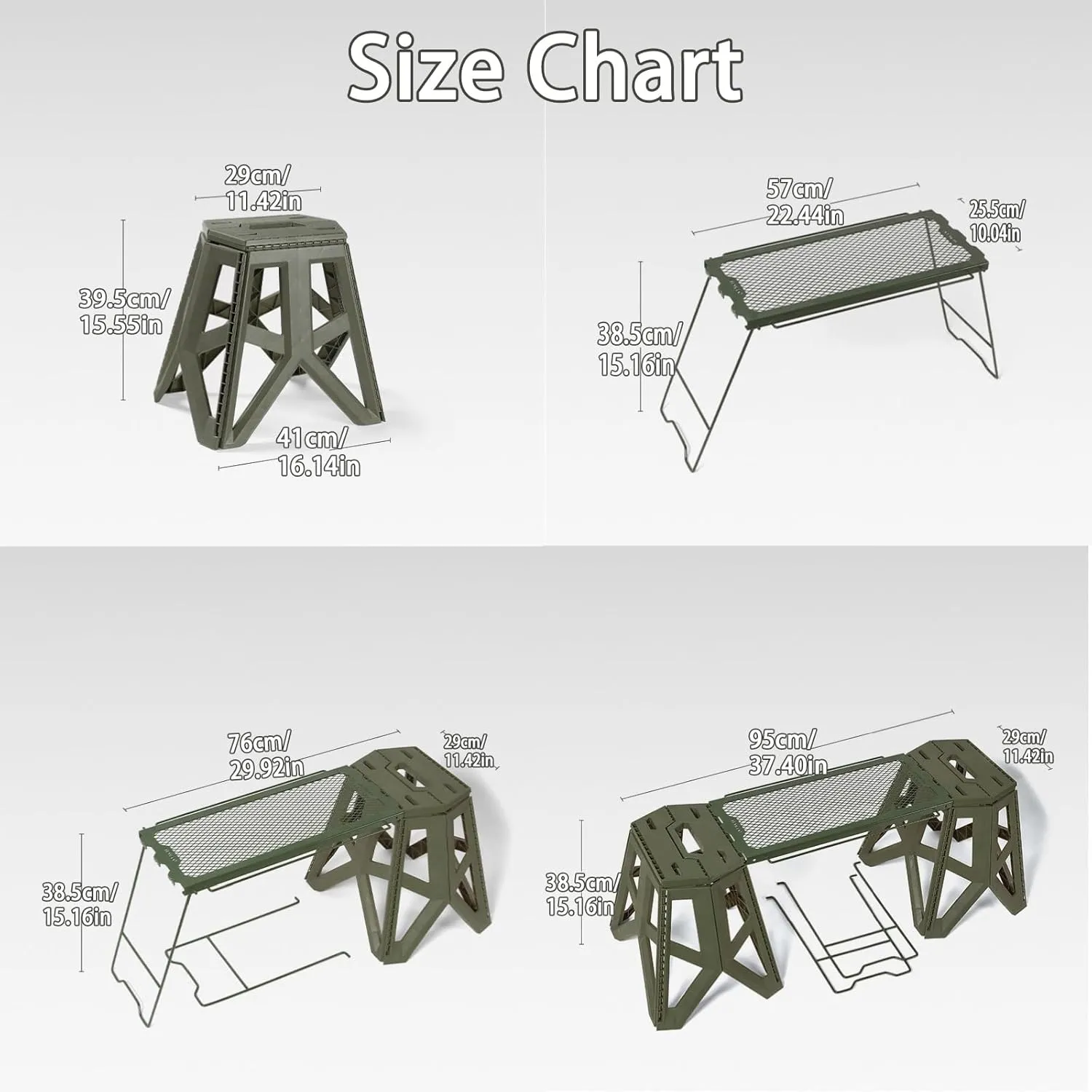 Quick-Setup Compact Camping Table with Detachable Stools - Ideal for Patio & Mountain Camp Sites Lakeside Camping Picnic(Army Green,Stool)