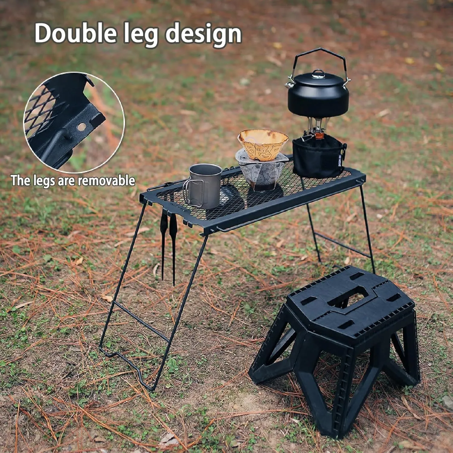 Quick-Setup Compact Camping Table with Detachable Stools - Ideal for Patio & Mountain Camp Sites Lakeside Camping Picnic(Army Green,Stool)