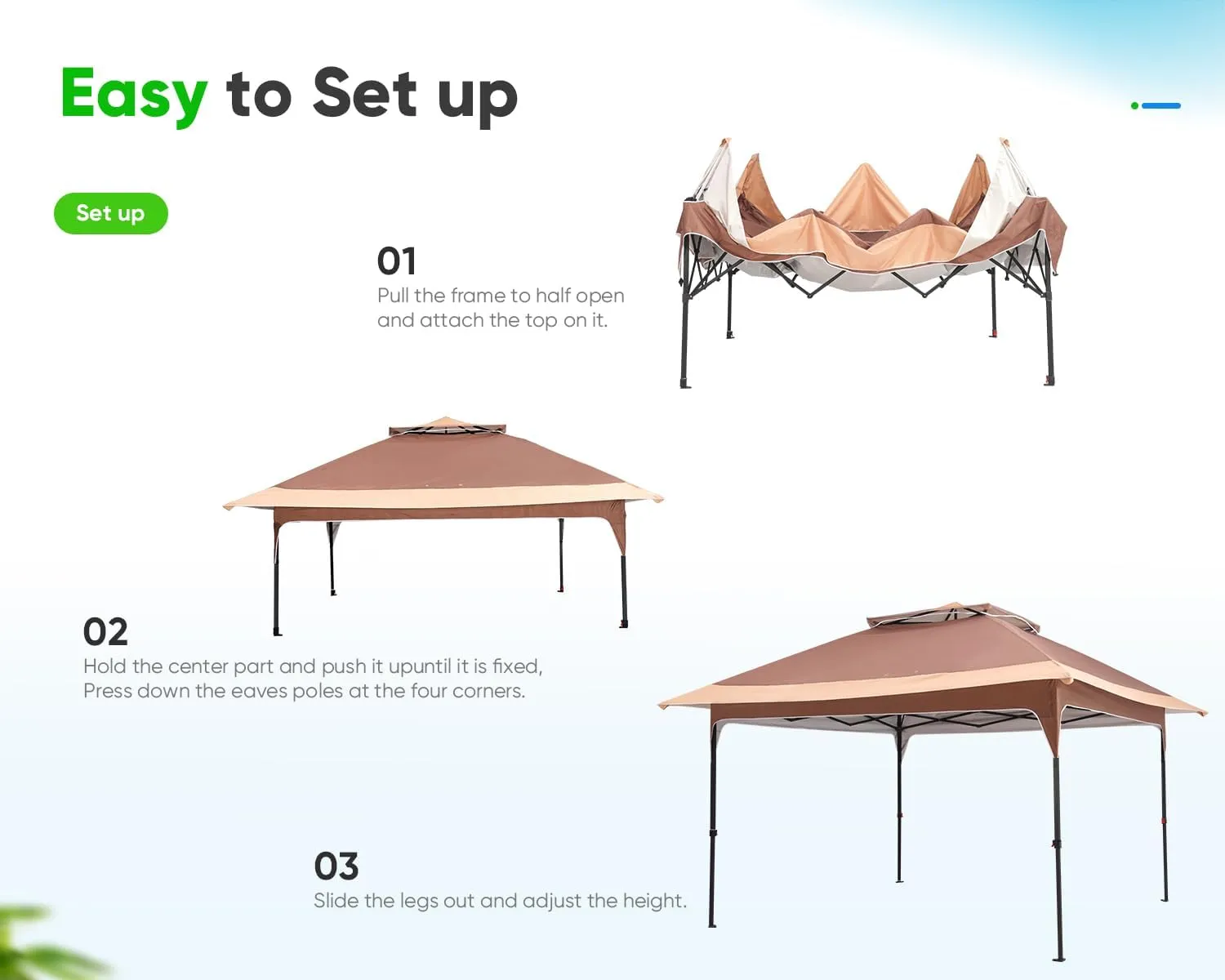 Quictent 12'x12' Pop up Gazebo Canopy Tent, One Person Set up Portable Instant Folding Shelter, Outdoor Canopy Tent with Extra Shade for Backyard, Patio, Party - Khaki