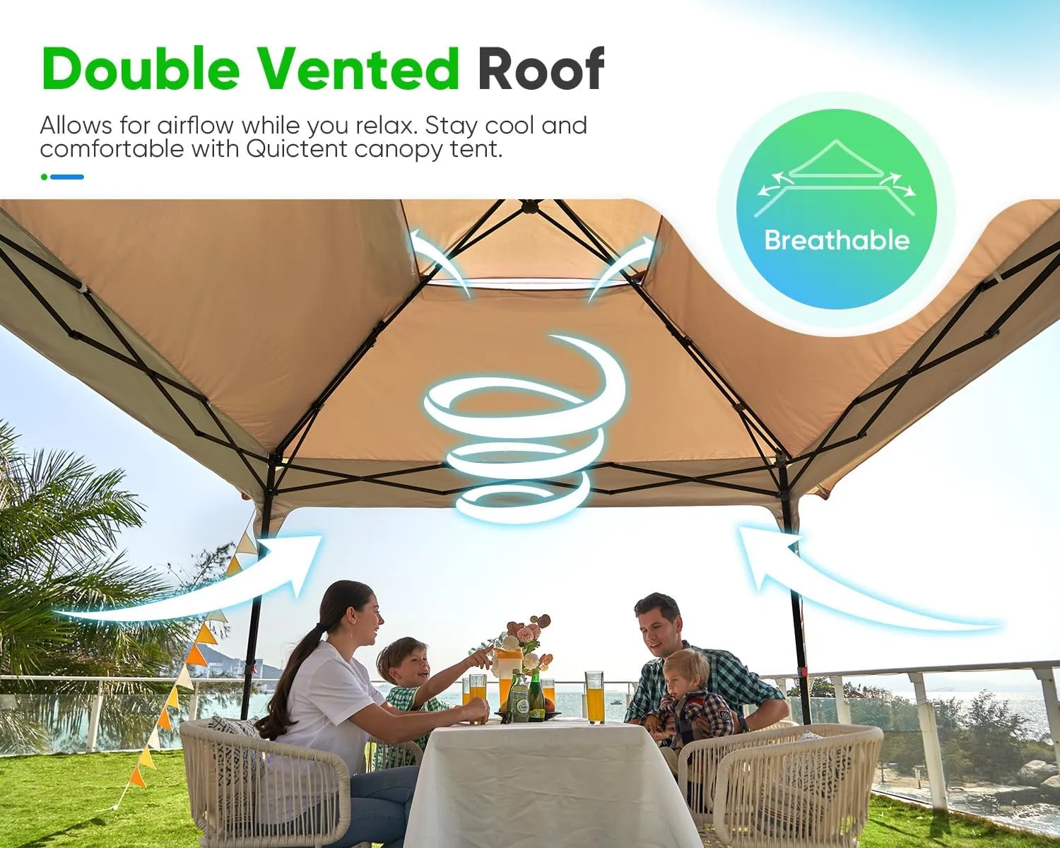 Quictent 12'x12' Pop up Gazebo Canopy Tent, One Person Set up Portable Instant Folding Shelter, Outdoor Canopy Tent with Extra Shade for Backyard, Patio, Party - Khaki
