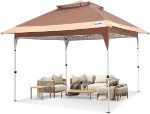 Quictent 12'x12' Pop up Gazebo Canopy Tent, One Person Set up Portable Instant Folding Shelter, Outdoor Canopy Tent with Extra Shade for Backyard, Patio, Party - Khaki