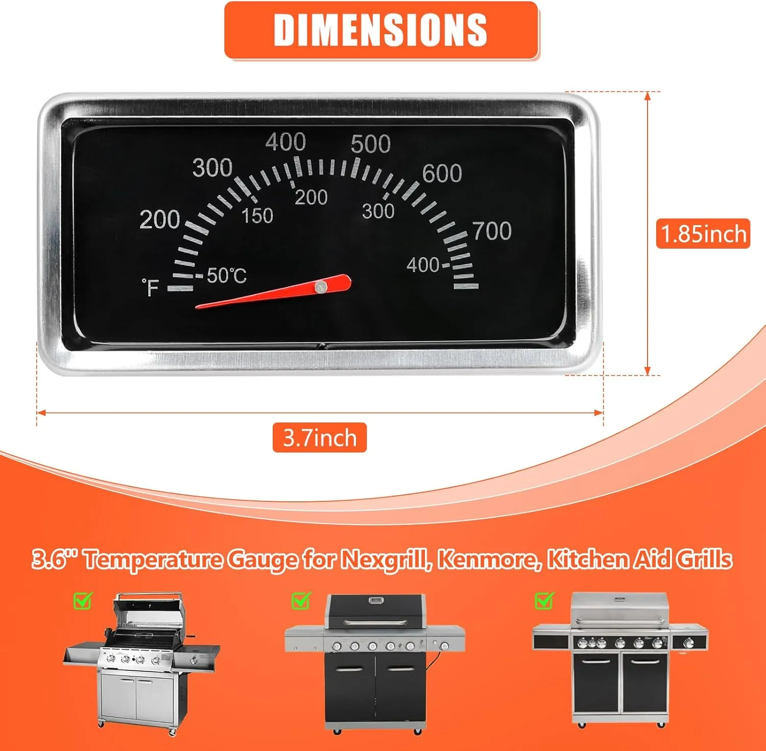 QuliMetal 3.6" Accurate Temperature Gauge for Nexgrill 720-0830A 720-0896 720-0864R, Kenmore 148.23683310 119.16144210 148.23683310 146.23673310 Grills, Replacement for Nexgrill Thermometer