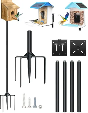 QwayHome Upgrade 80In Smart Bird Feeder Pole, 1Inch Dia Outdoor Bluebird House Pole Mount Kit Outdoors Weather Station, Adjustable Heavy Duty Metal Bird Feeder Pole Stand with 5-Prong Base