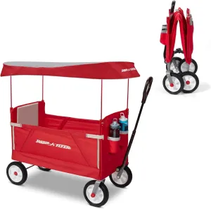 Radio Flyer 3-in-1 EZ Fold Wagon; Red Folding Wagon with Canopy & All Terrain Wheels; Collapsible Wagon for Kids, Cargo, & Garden