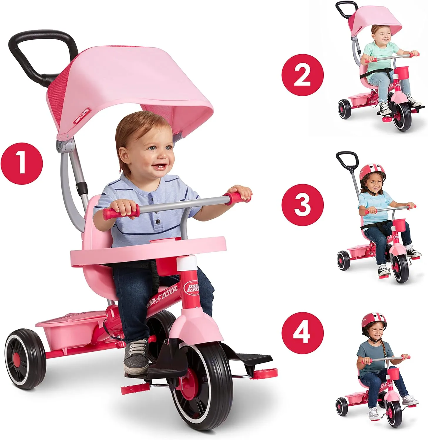Radio Flyer Pedal & Push 4-in-1 Stroll 'N Trike, Pink Tricycle, Tricycle for Toddlers Age 1-5, Toddler Bike (Amazon Exclusive)