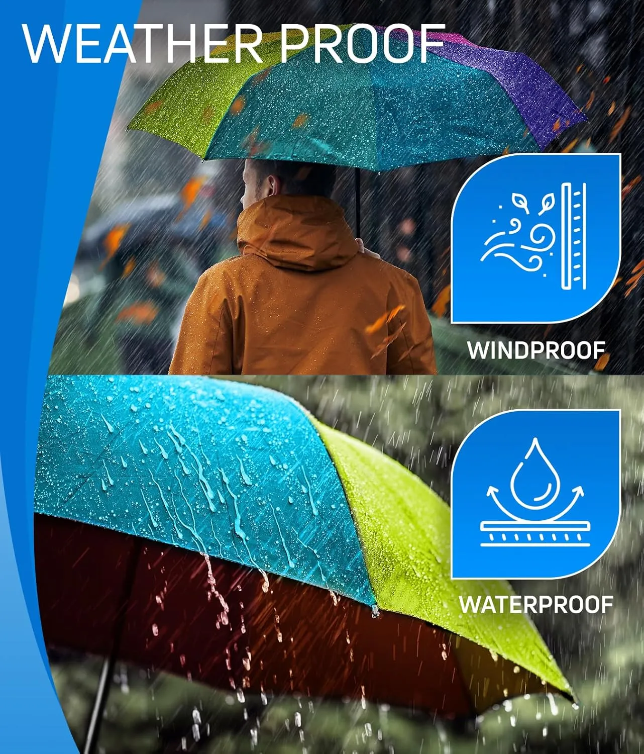 Rain-Mate Windproof Compact Umbrellas for Rain - Portable Folding Travel Umbrella - Auto Open & Close Button
