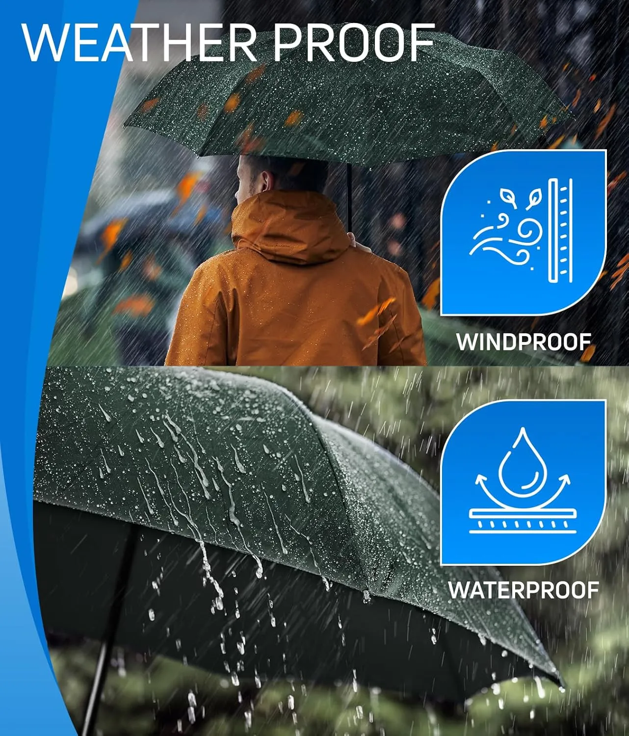 Rain-Mate Windproof Compact Umbrellas for Rain - Portable Folding Travel Umbrella - Auto Open & Close Button