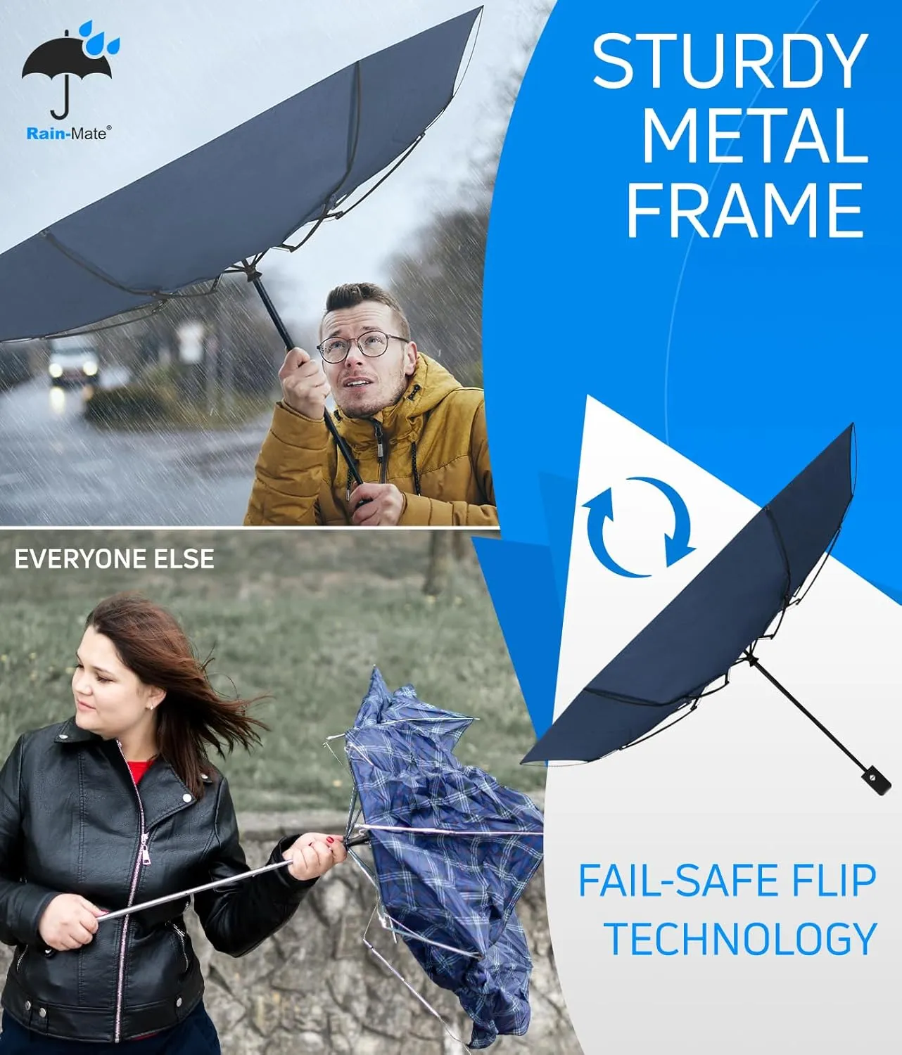 Rain-Mate Windproof Compact Umbrellas for Rain - Portable Folding Travel Umbrella - Auto Open & Close Button