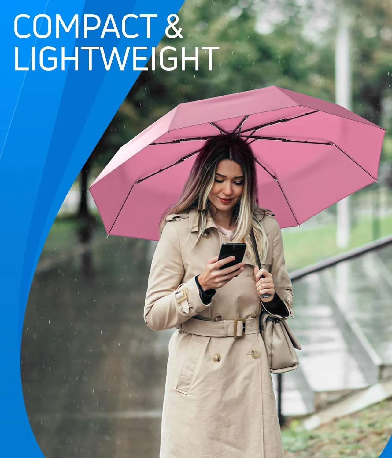 Rain-Mate Windproof Compact Umbrellas for Rain - Portable Folding Travel Umbrella - Auto Open & Close Button