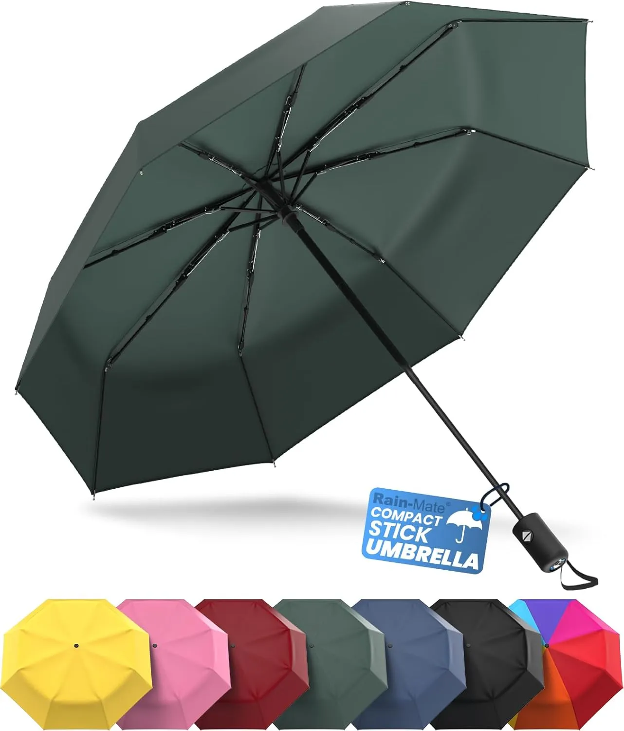 Rain-Mate Windproof Compact Umbrellas for Rain - Portable Folding Travel Umbrella - Auto Open & Close Button