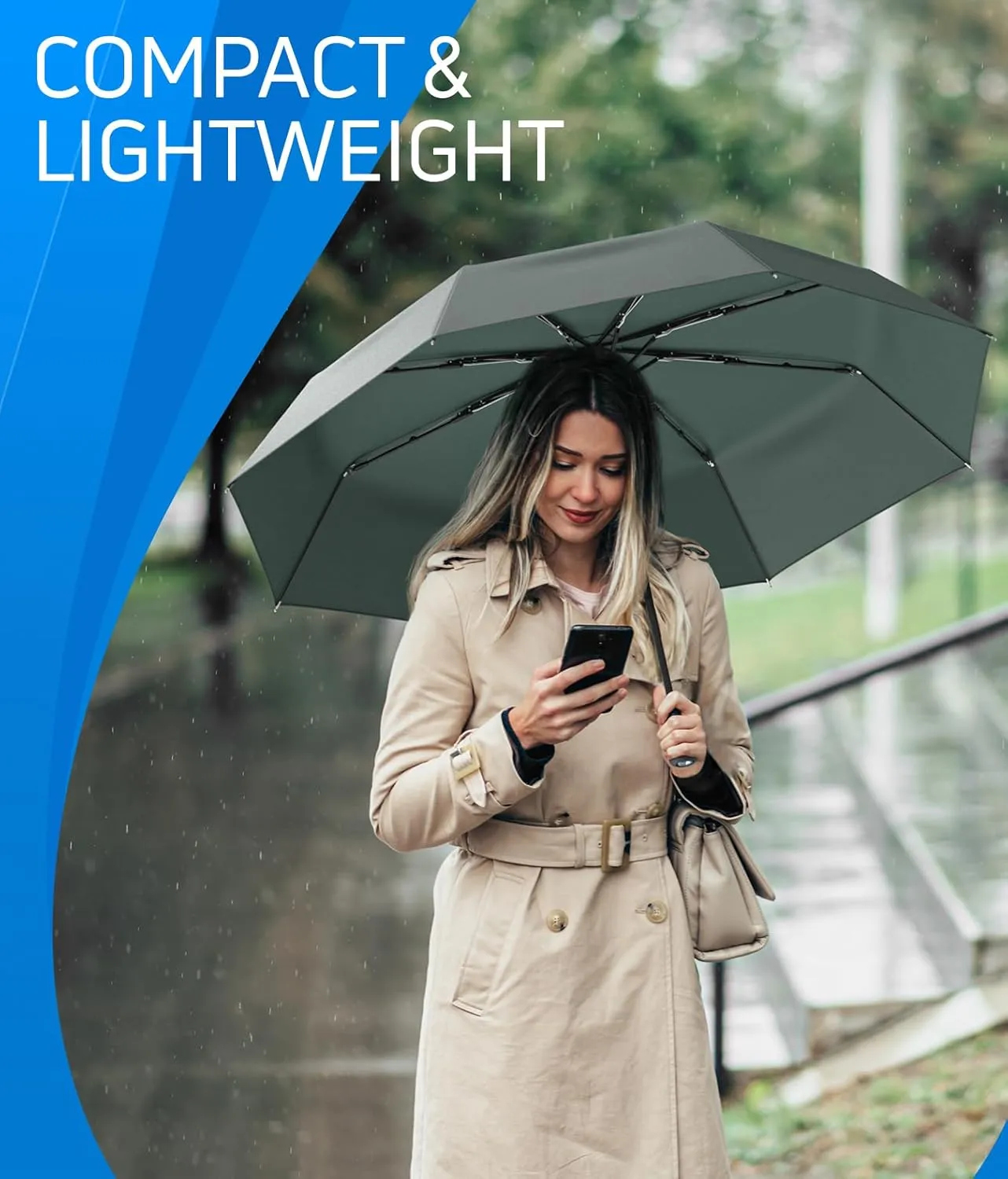 Rain-Mate Windproof Compact Umbrellas for Rain - Portable Folding Travel Umbrella - Auto Open & Close Button