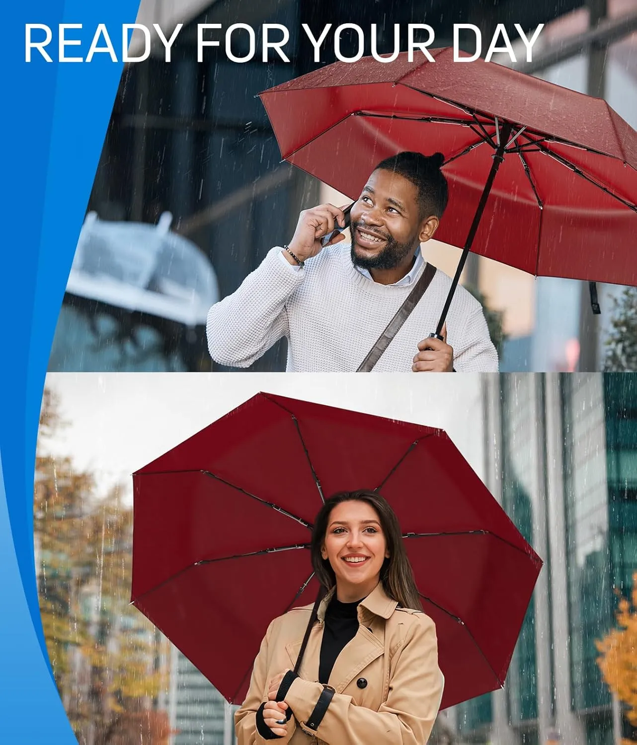 Rain-Mate Windproof Compact Umbrellas for Rain - Portable Folding Travel Umbrella - Auto Open & Close Button