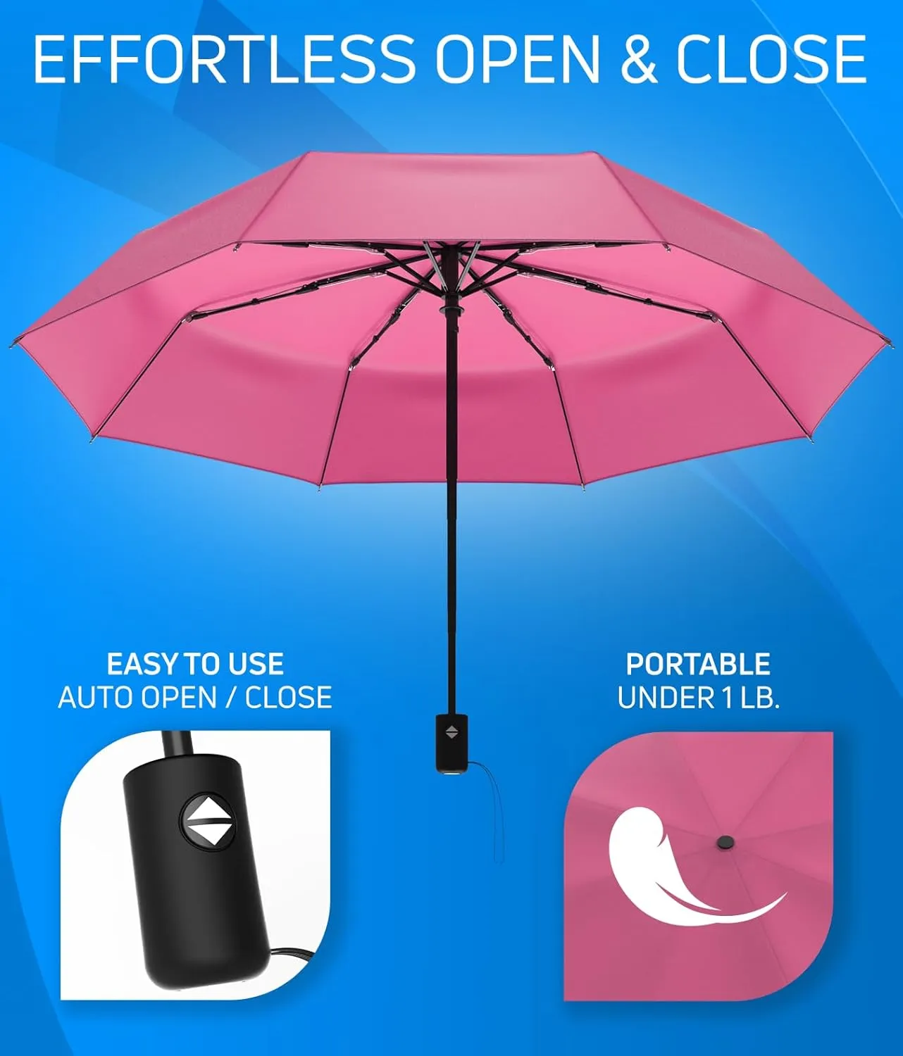 Rain-Mate Windproof Compact Umbrellas for Rain - Portable Folding Travel Umbrella - Auto Open & Close Button