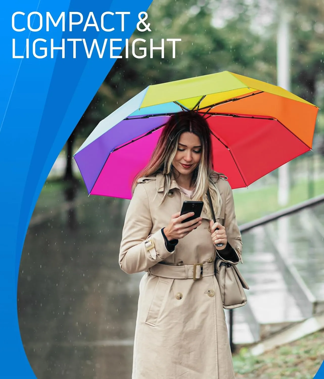 Rain-Mate Windproof Compact Umbrellas for Rain - Portable Folding Travel Umbrella - Auto Open & Close Button