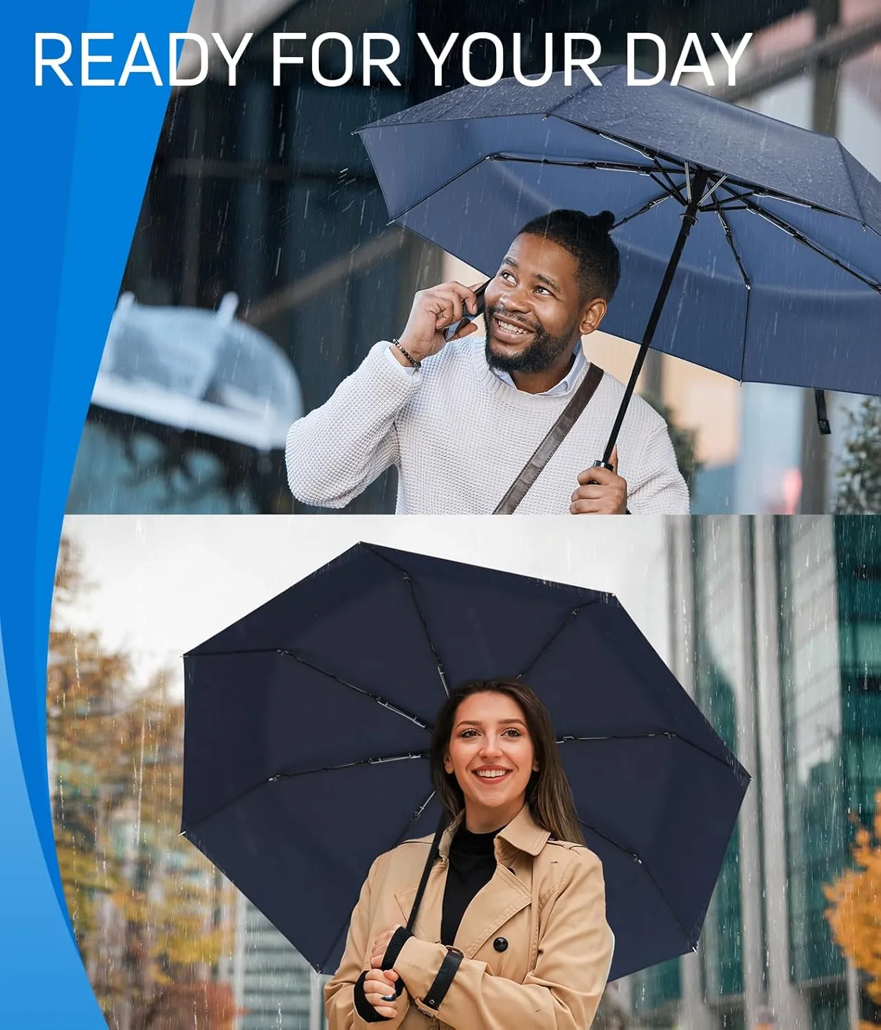 Rain-Mate Windproof Compact Umbrellas for Rain - Portable Folding Travel Umbrella - Auto Open & Close Button