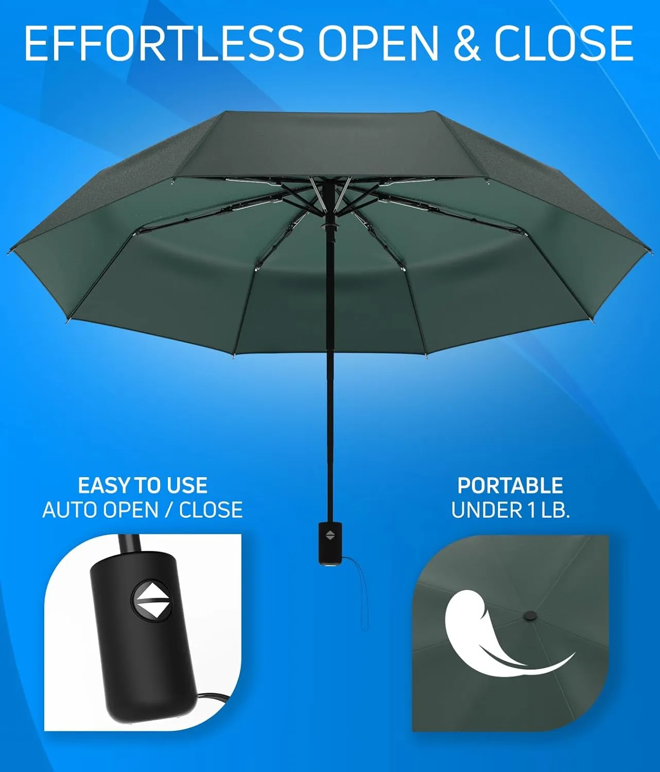 Rain-Mate Windproof Compact Umbrellas for Rain - Portable Folding Travel Umbrella - Auto Open & Close Button