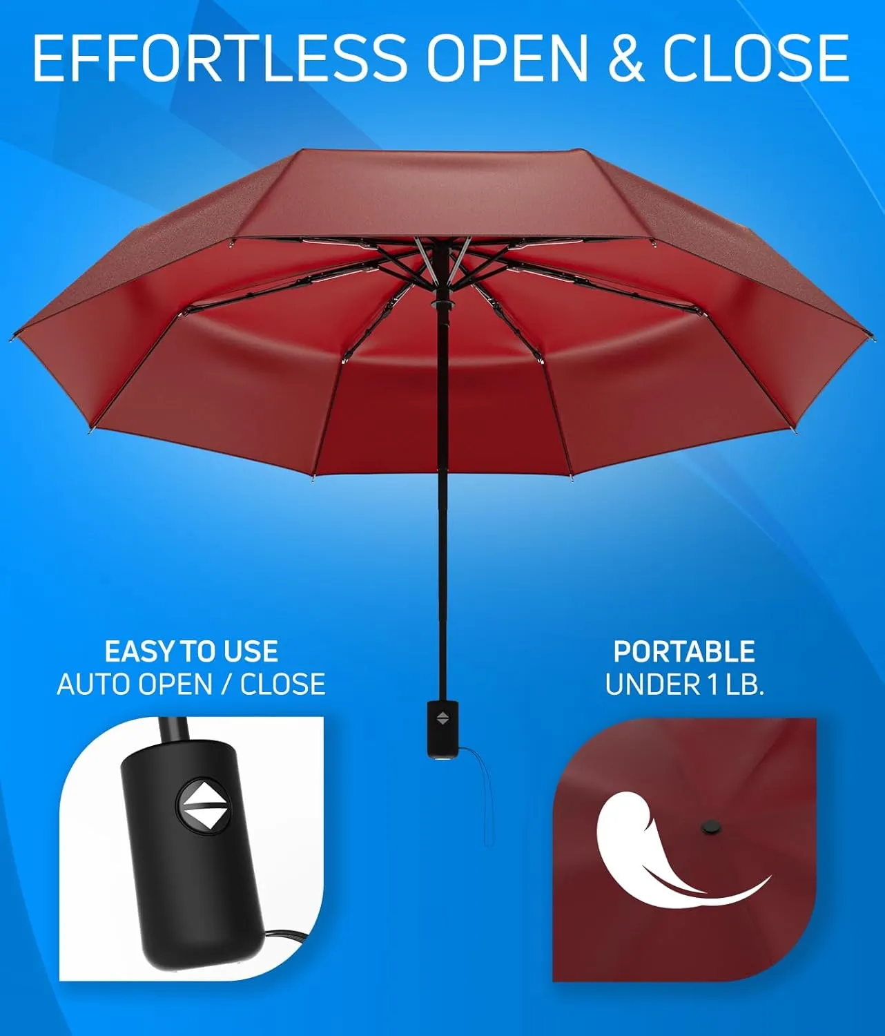 Rain-Mate Windproof Compact Umbrellas for Rain - Portable Folding Travel Umbrella - Auto Open & Close Button