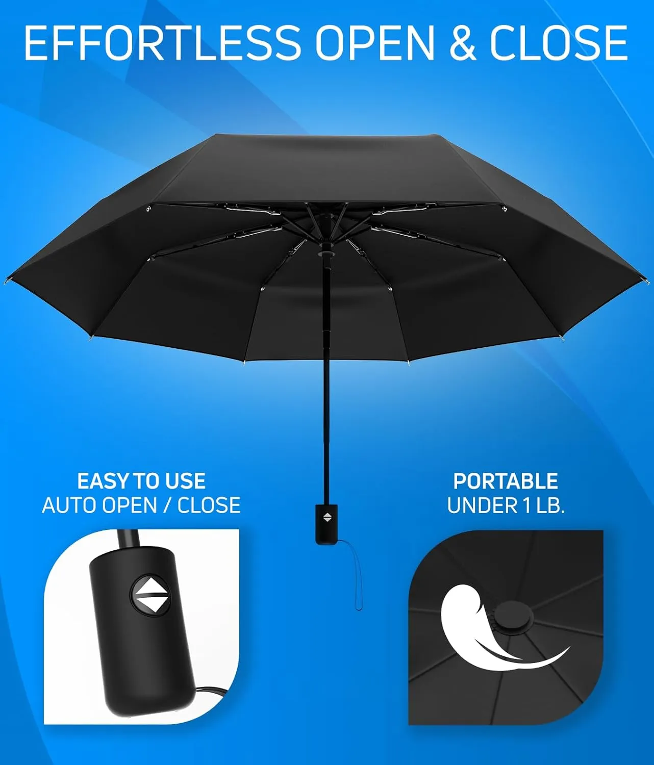Rain-Mate Windproof Compact Umbrellas for Rain - Portable Folding Travel Umbrella - Auto Open & Close Button