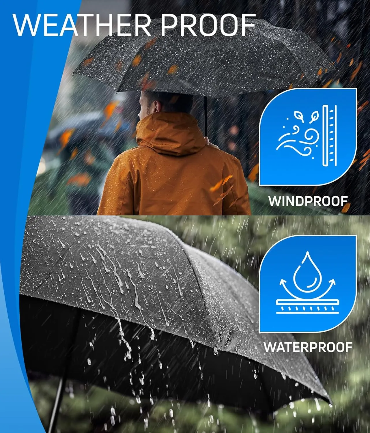 Rain-Mate Windproof Compact Umbrellas for Rain - Portable Folding Travel Umbrella - Auto Open & Close Button