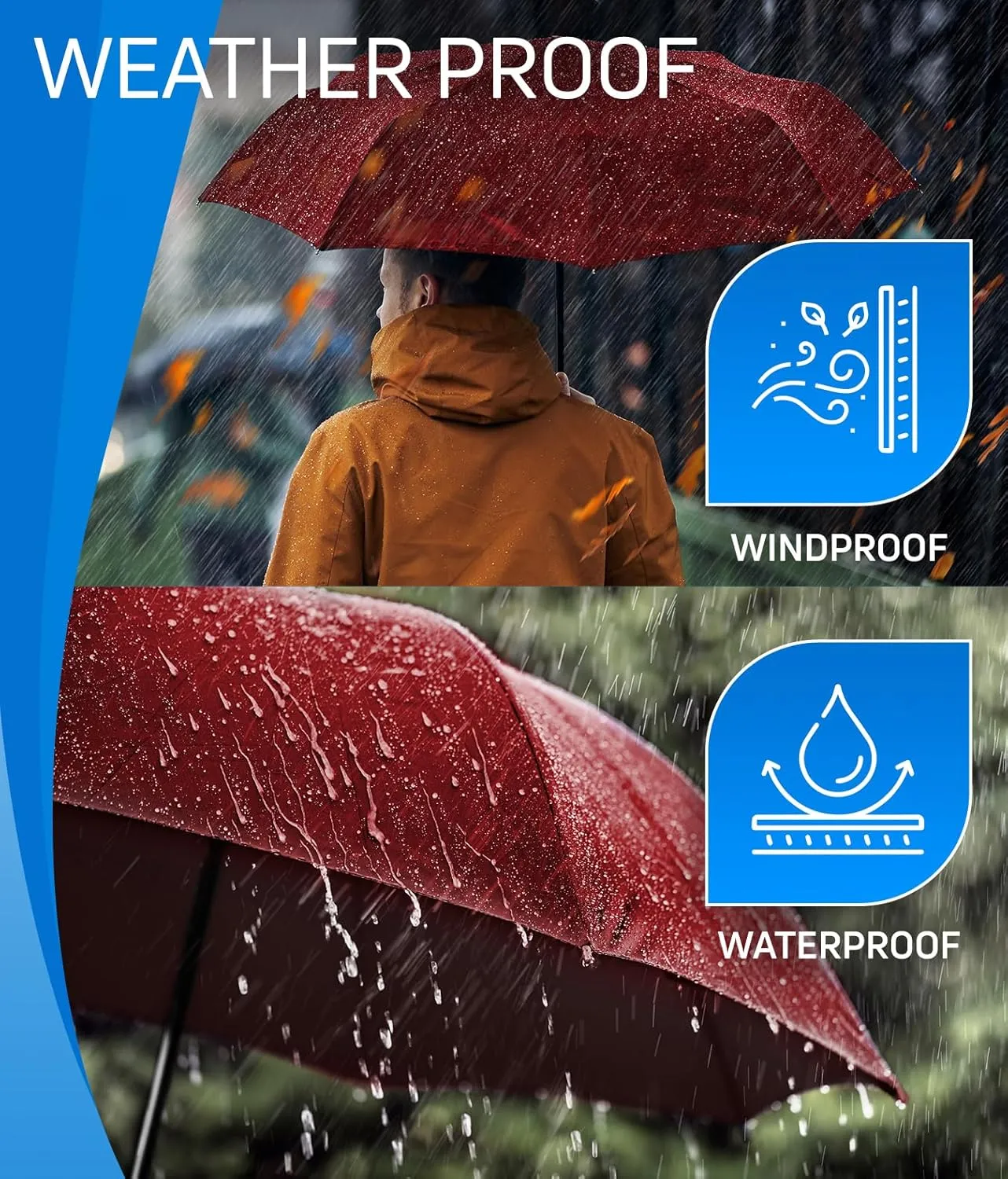 Rain-Mate Windproof Compact Umbrellas for Rain - Portable Folding Travel Umbrella - Auto Open & Close Button