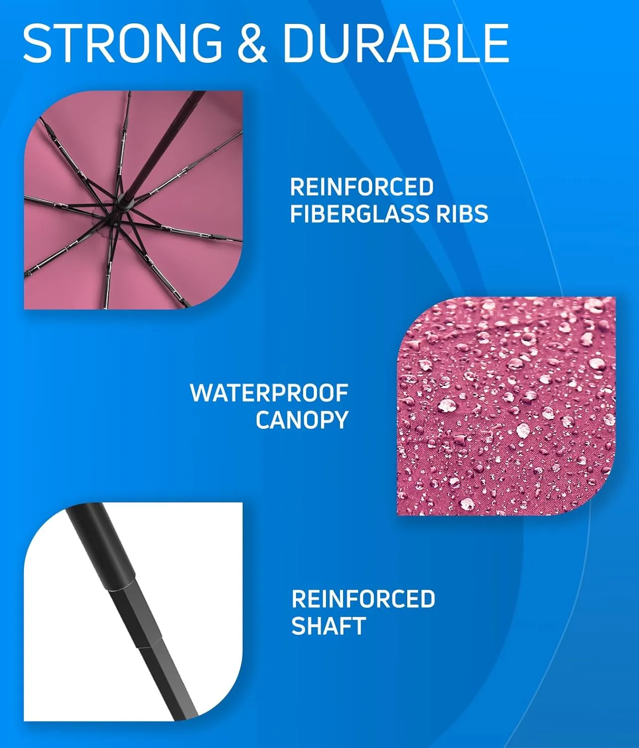 Rain-Mate Windproof Compact Umbrellas for Rain - Portable Folding Travel Umbrella - Auto Open & Close Button