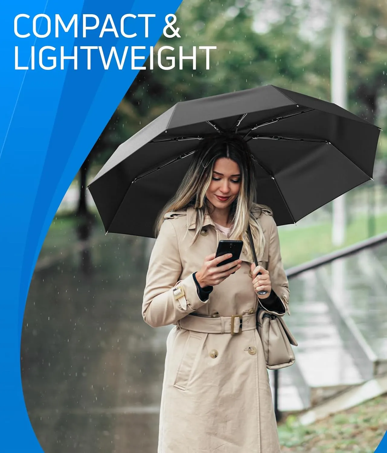 Rain-Mate Windproof Compact Umbrellas for Rain - Portable Folding Travel Umbrella - Auto Open & Close Button