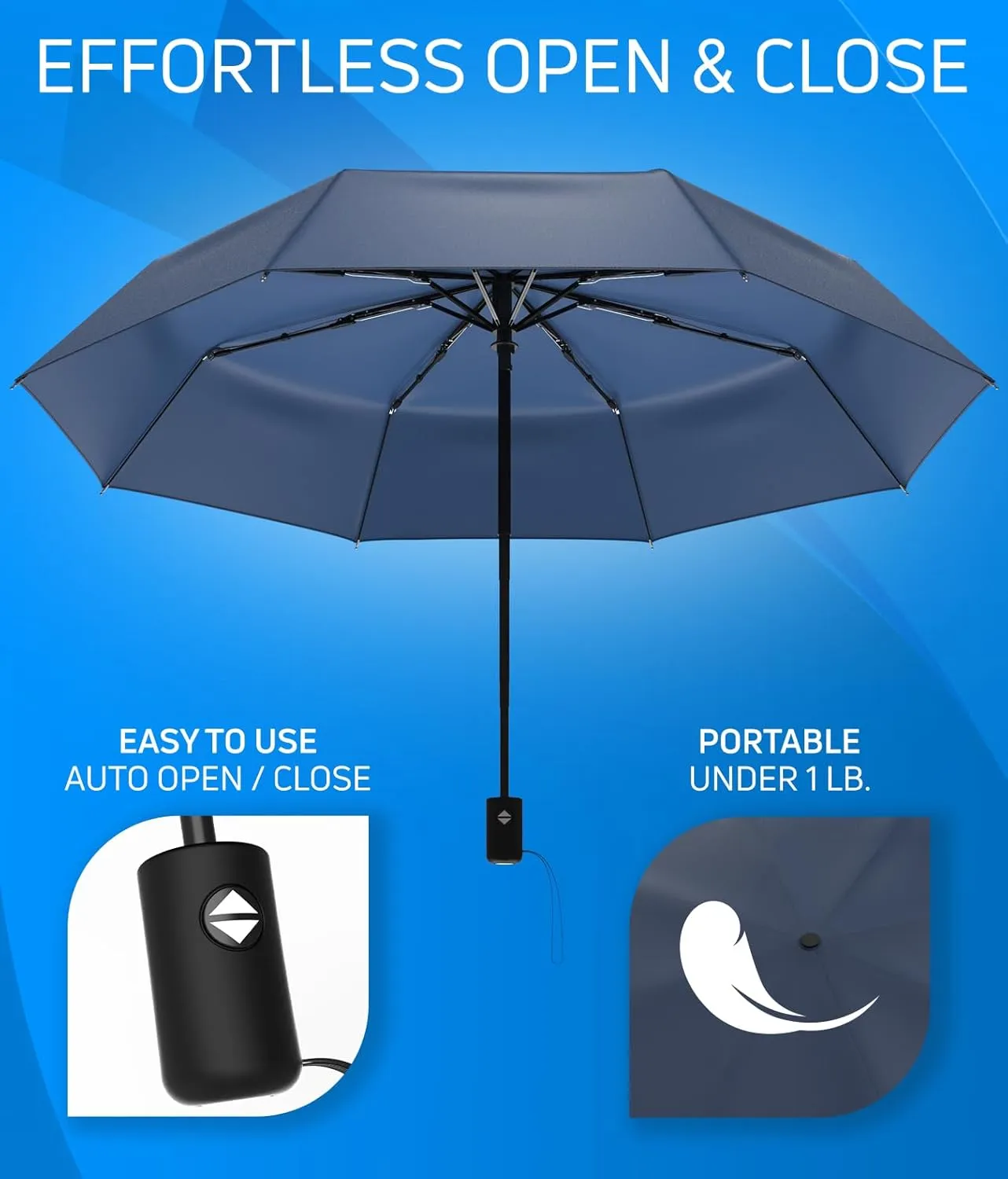 Rain-Mate Windproof Compact Umbrellas for Rain - Portable Folding Travel Umbrella - Auto Open & Close Button