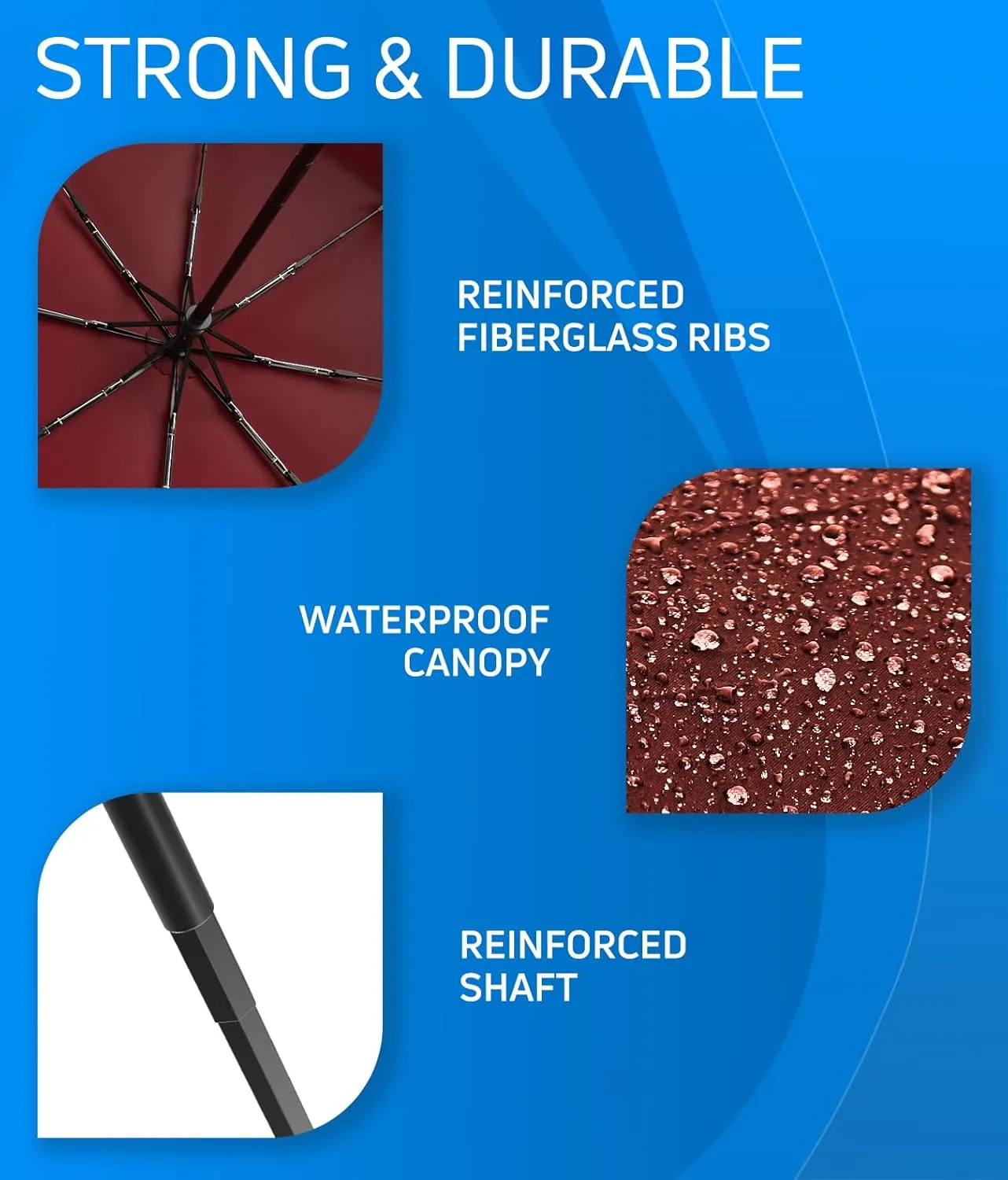 Rain-Mate Windproof Compact Umbrellas for Rain - Portable Folding Travel Umbrella - Auto Open & Close Button