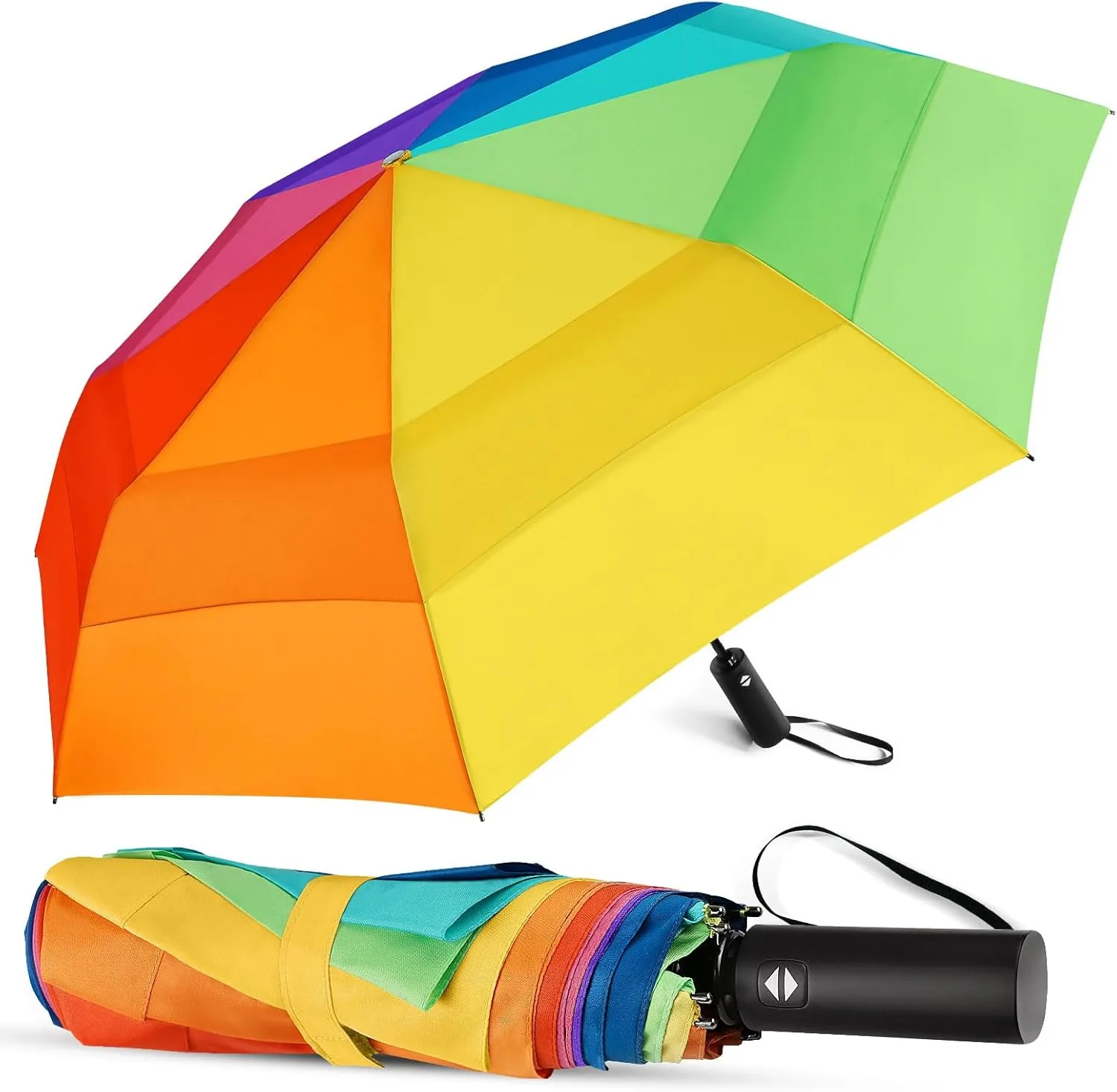 Rainbow Umbrella For Adults - Oversized 54inch Double Layer Windproof Extra Large Rainbow Golf Umbrella Folding Compact, Automatic Open&Close