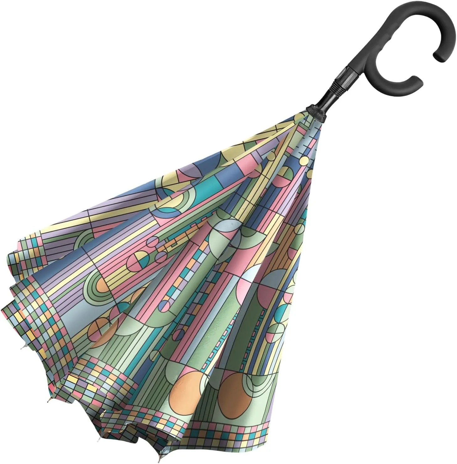 RainCaper Frank Lloyd Wright Reverse Inverted Windproof Reverse Opening Upside Down Umbrella with C-shaped Handsfree Handle (FLW Saguaro Forms)