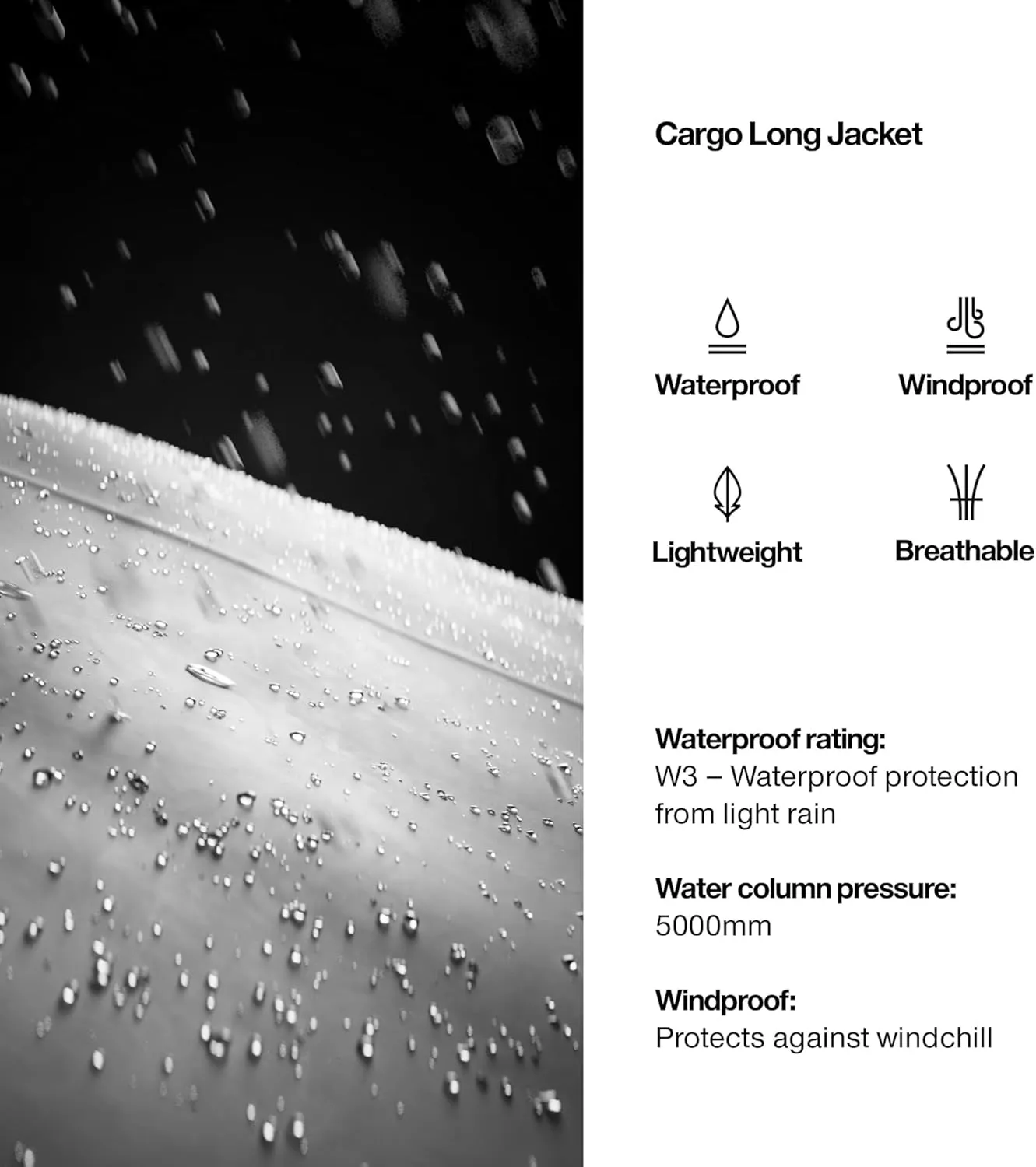 RAINS Cargo Long Jacket – Unisex Waterproof Raincoat with Adjustable Hood, Durable PU Fabric, Breathable & Lightweight Design