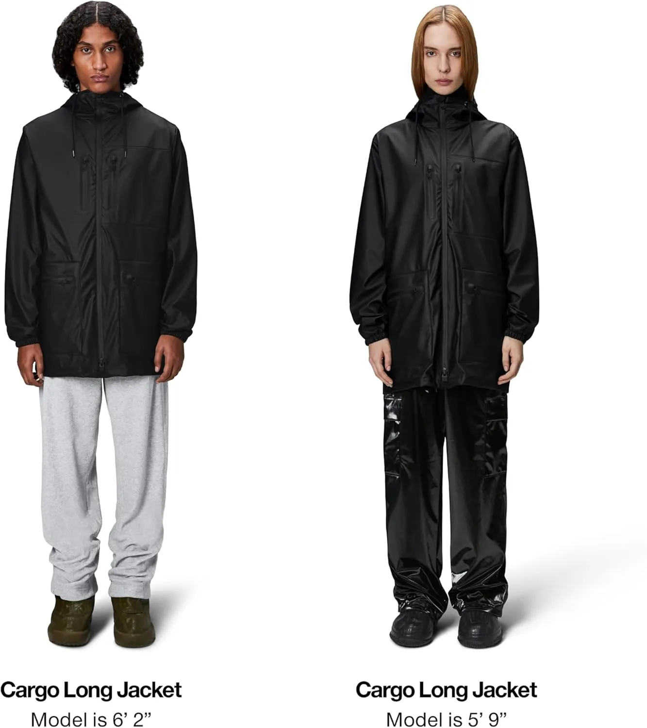 RAINS Cargo Long Jacket – Unisex Waterproof Raincoat with Adjustable Hood, Durable PU Fabric, Breathable & Lightweight Design