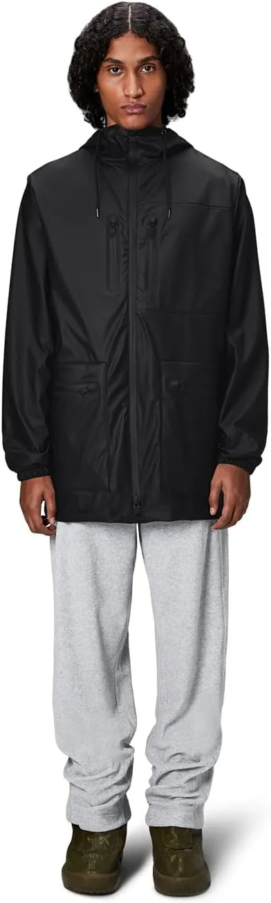 RAINS Cargo Long Jacket – Unisex Waterproof Raincoat with Adjustable Hood, Durable PU Fabric, Breathable & Lightweight Design