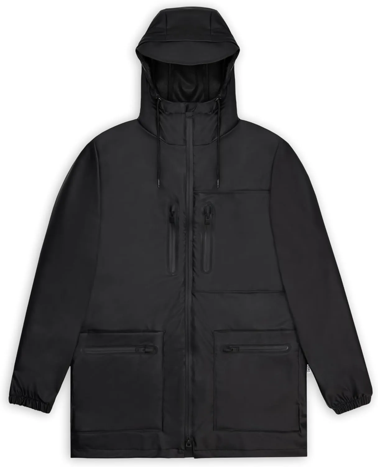 RAINS Cargo Long Jacket – Unisex Waterproof Raincoat with Adjustable Hood, Durable PU Fabric, Breathable & Lightweight Design