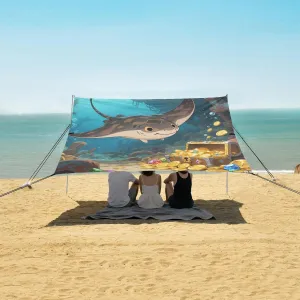 Ray Underwater Treasures Beach Canopy Tent Anti-UV & Wind Resistant, Camping Sun Shelter Easy Setup Portable,Outdoor Shade Tents with Sandbags,Sand Shovels,Ground Pegs & Stability Poles