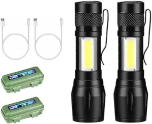 Rechargeable LED Flashlights, Bright Small Flashlight, Zoomable, Waterproof, Adjustable Brightness Flash Light for Outdoor Hiking, Emergencies, Rescue,Camping 2-Pack