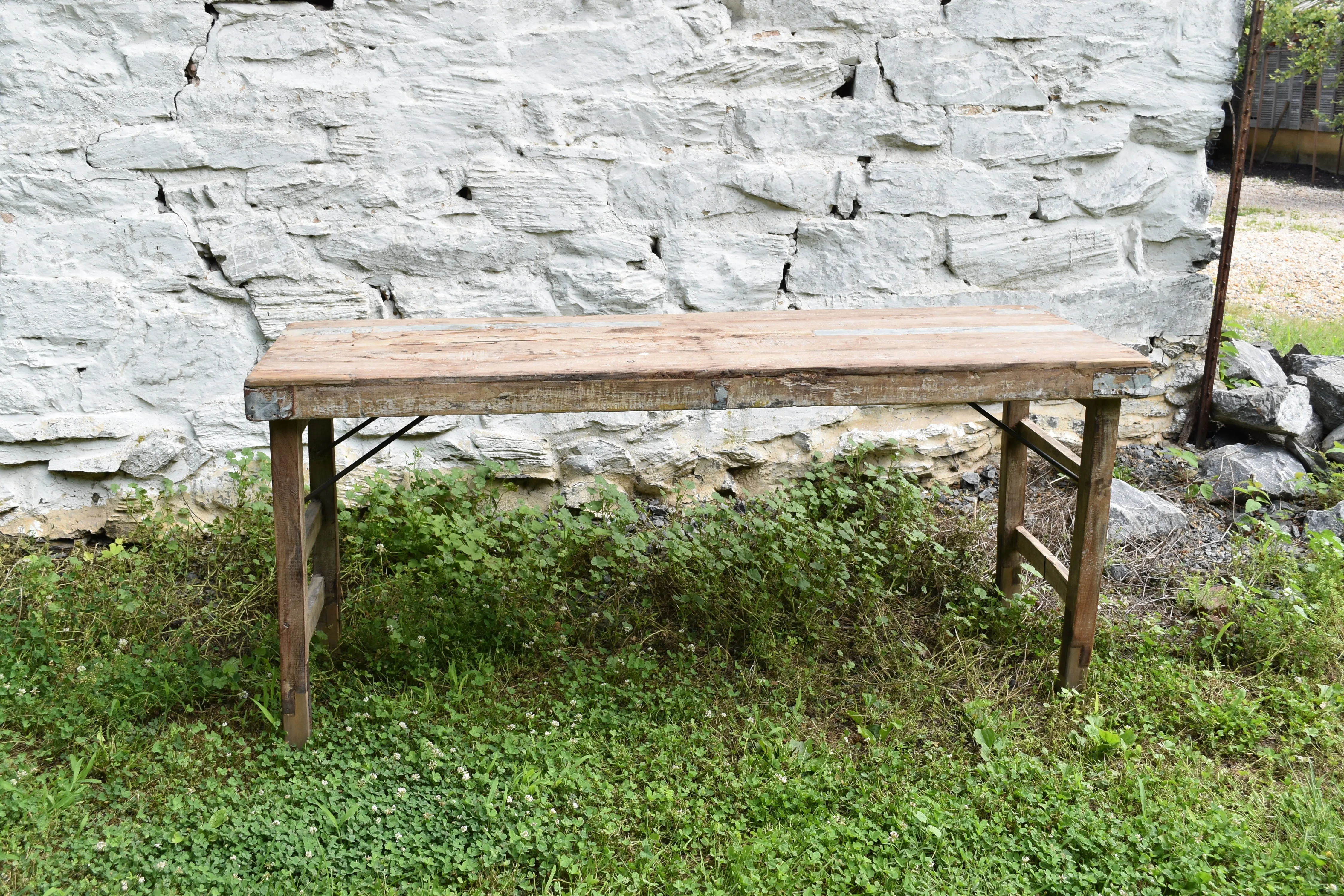 Reclaimed-Wood Folding Table w/ Patches