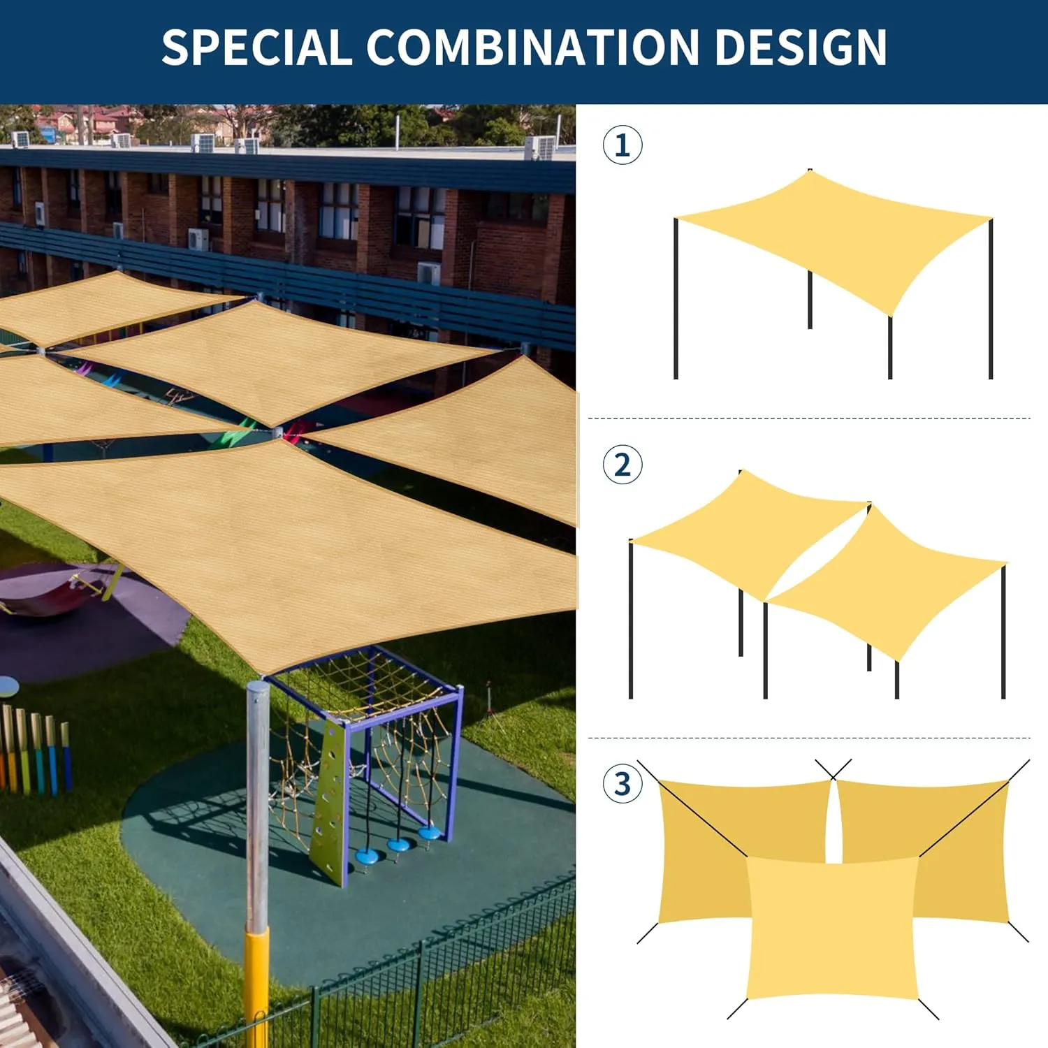 Rectangle 12' x 12' Sun Shade Sail, UV Block Sunshade Canopy, Sand Permeable Patio Cover for Garden Backyard Outdoor Facility and Activities