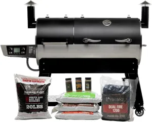 recteq DualFire 1200 Wood Pellet Smoker Grill, Wi-Fi Electric Pellet Grills, Dual Chambers for Hot and Fast   Low and Slow Cooking, DualFire 1200   Grilling Basics Bundle